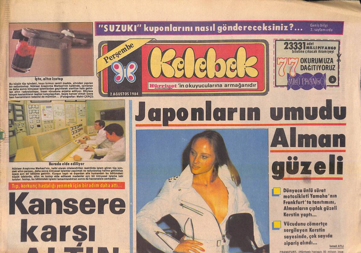 Hürriyet Gazetesi Kelebek Eki 2 Ağustos 1984 - Japonların Umudu Alman Güzeli - Güngör Bayrak'tan Vücut Şov GZ156376 - 1