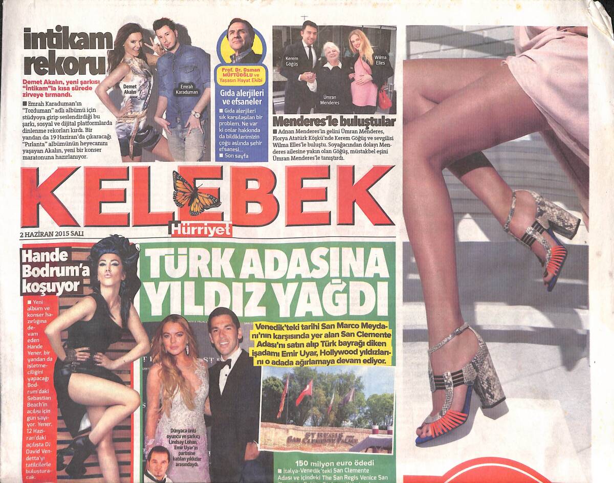 Hürriyet Gazetesi Kelebek Eki 2 Haziran 2015 - Hande Yener Bodrum'a Koşuyor - Demet Akalın'ın İntikam Rekoru GZ134973 - 1