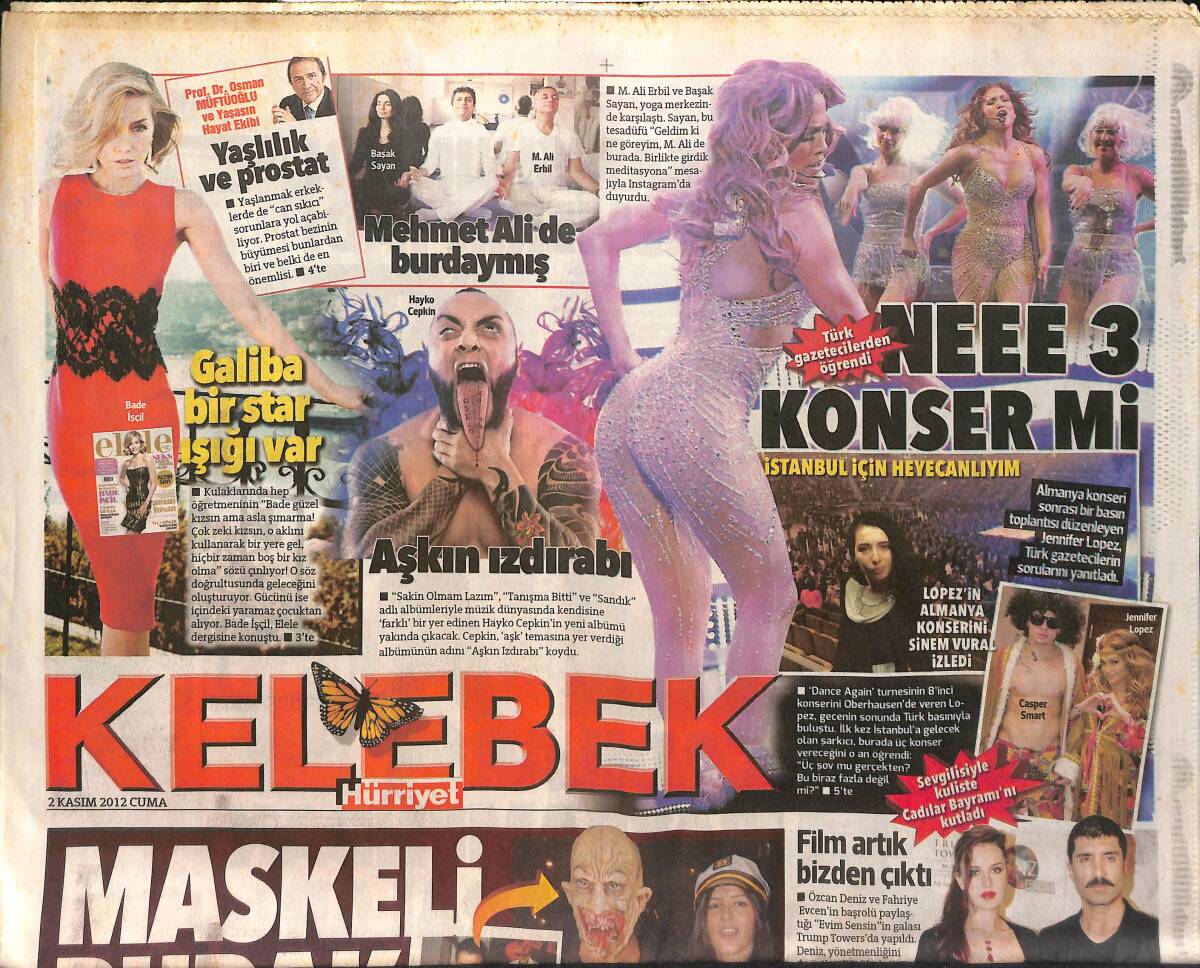 Hürriyet Gazetesi Kelebek Eki 2 Kasım 2012 - Doğulu Ailesi Böyle Kutladı - Jennifer Lopez: İstanbul'a Geleceğim İçin Heyecanlıyım GZ155018 - 1
