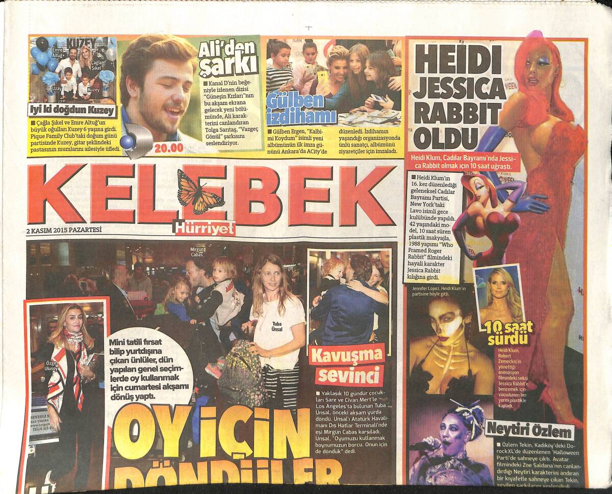 Hürriyet Gazetesi Kelebek Eki 2 Kasım 2015 - Ebru Polat Tıklama Polemiği - Sıla'nın Keşfi GZ155052 - 1