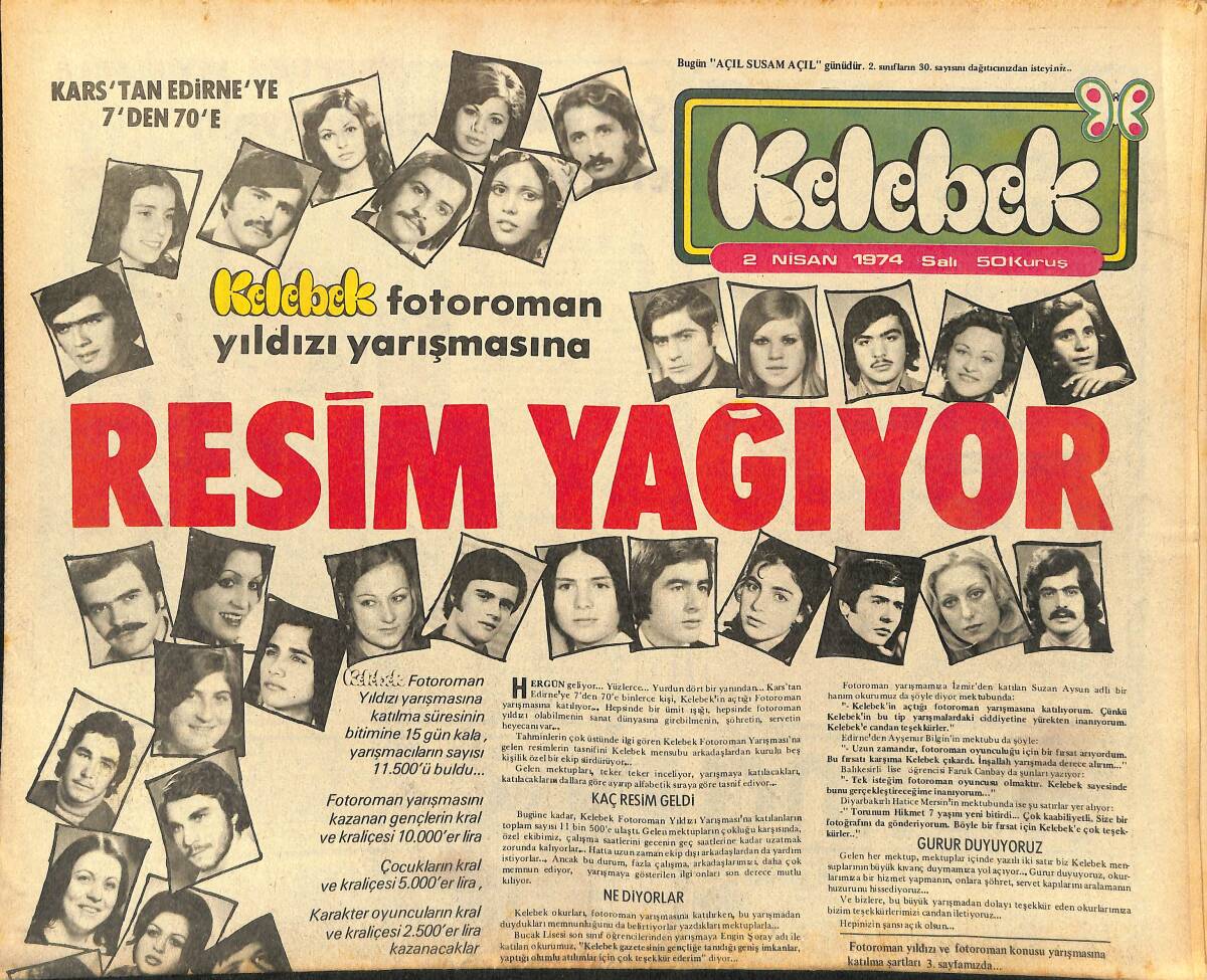 Hürriyet Gazetesi Kelebek Eki 2 Nisan 1974 - Filiz Akın: Zorla Artist Oldu - Şöhretlerin Gözü İle Marlon Brando GZ147410 - 1