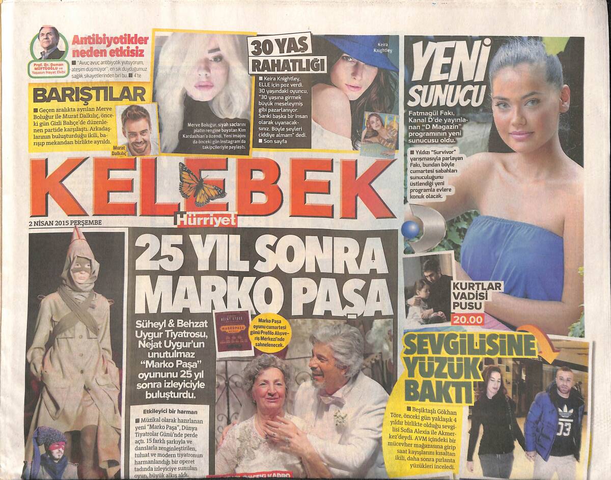 Hürriyet Gazetesi Kelebek Eki 2 Nisan 2015 - Gökhan Töre: Sevgilisine Yüzük Baktı - Pınar Altuğ: Ellerimi Mi Keseyim GZ153877 - 1