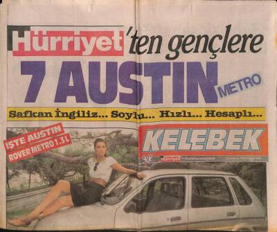 Hürriyet Gazetesi Kelebek Eki 2 Temmuz 1988 - Hürriyetten Gençlere 7 Austin Metro GZ93906 - 1