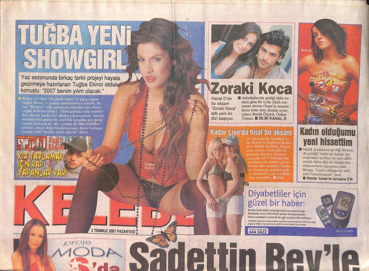 Hürriyet Gazetesi Kelebek Eki 2 Temmuz 2007 - Tuğba Ekinci Yeni Showgirl - Hülya Avşar İlginç İtiraflarda Bulundu GZ154766 - 1