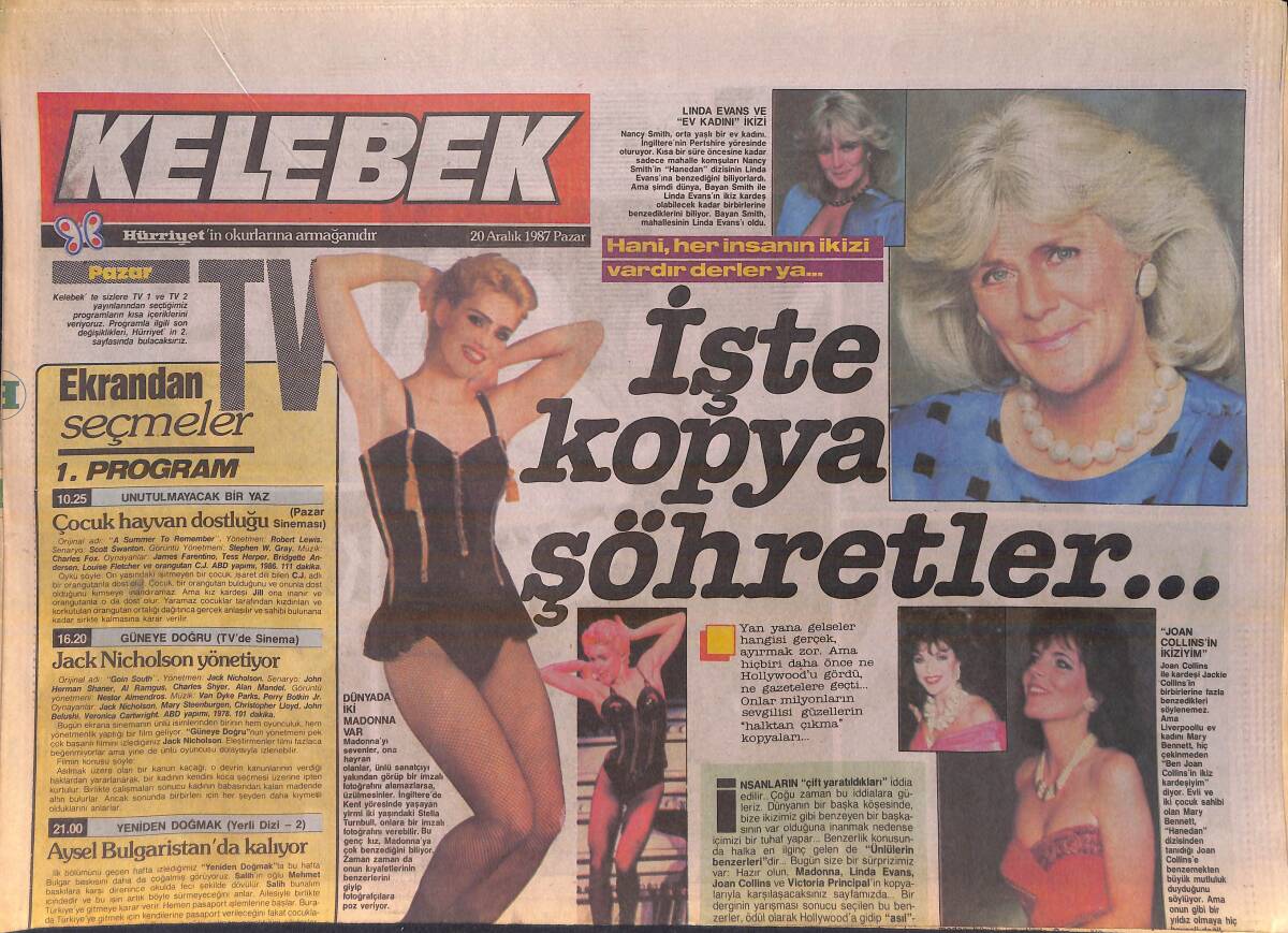 Hürriyet Gazetesi Kelebek Eki 20 Aralık 1987 - İşte Kopya Şöhretler - Aydan Şener 2 Ay Sonra Doğum Yapacak GZ156145 - 1