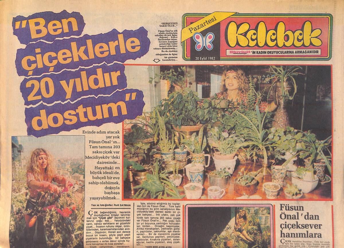 Hürriyet Gazetesi Kelebek Eki 20 Eylül 1982 - Füsun Önal'dan Çiçeksever Hanımlara - Kadir İnanır'ın Bir İkizi Var GZ156152 - 1