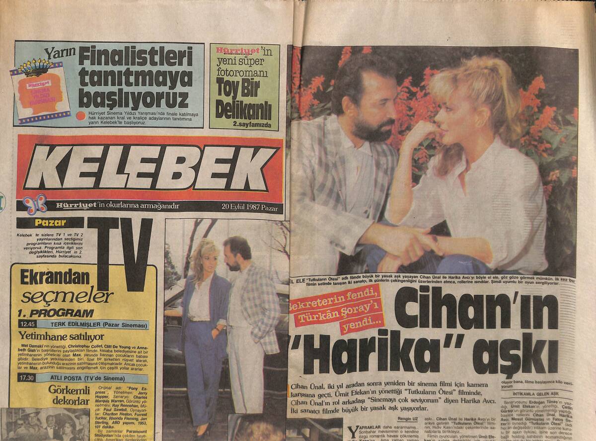 Hürriyet Gazetesi Kelebek Eki 20 Eylül 1987 - Cihan Ünal'ın Harika Aşkı GZ152972 - 1