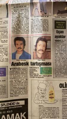 Hürriyet Gazetesi Kelebek Eki 20 Eylül 1988 - Arabesk Tartışması * Orhan Gencebay - Timur Selçuk GZ82770 - 2