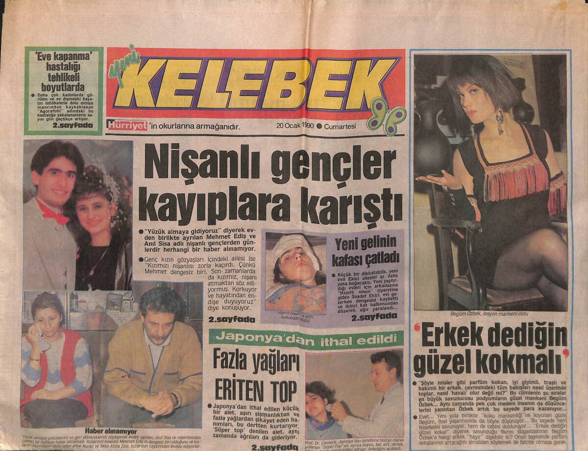 Hürriyet Gazetesi Kelebek Eki 20 Ocak 1990 - Begüm Özbek, Losyon Mankeni Oldu - Papatya'nın Nişanlı Desteği GZ152341 - 1