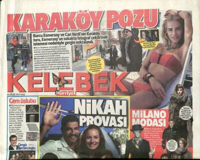 Hürriyet Gazetesi Kelebek Eki 20 Ocak 2015 - Burak Özçivit İle Fahriye Evcen , Nikah Provalarını Film Setinde Yaptı GZ125882 - 1