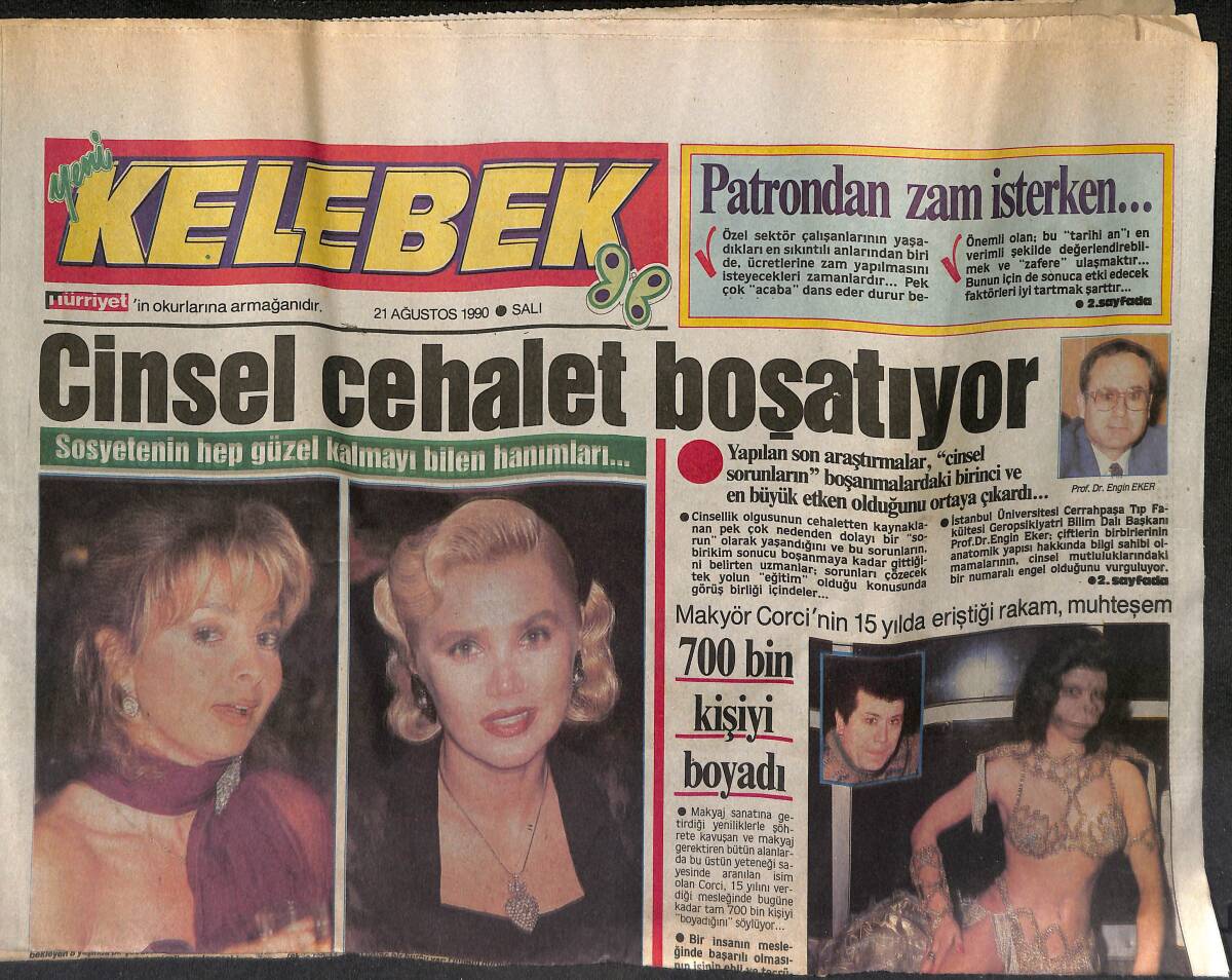 Hürriyet Gazetesi Kelebek Eki 21 Ağustos 1990 - Zsa Zsa'nın Tontonu - Makyör Corci'nin 15 Yılda Eriştiği Rakam , Muhteşem GZ152435 - 1