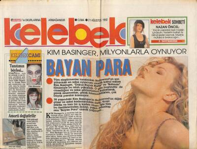 Hürriyet Gazetesi Kelebek Eki 21 Ağustos 1992 - Kim Basinger , Milyonlarla Oynuyor GZ94165 - 1