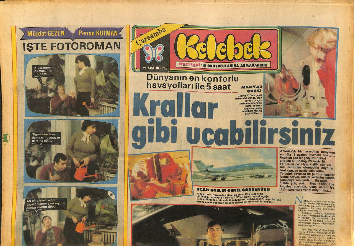 Hürriyet Gazetesi Kelebek Eki 21 Aralık 1983 - Dünyanın En Konforlu Havayolları İle 5 Saat GZ147318 - 1