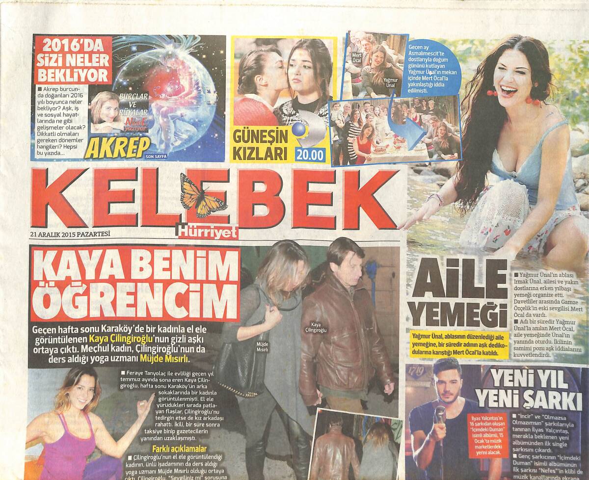 Hürriyet Gazetesi Kelebek Eki 21 Aralık 2015 - Helin Avşar: 10 Çocuk İstiyorum - Umut Dolu Davet - Gazino Geceleri Başladı GZ135791 - 1