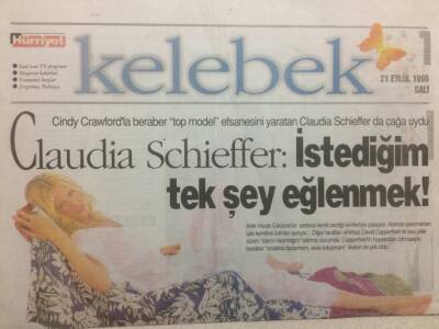 Hürriyet Gazetesi Kelebek Eki 21 Eylül 1999 - Claudia Schieffer İstediğim Tek Şey Eğlenmek GZ35029 - 1