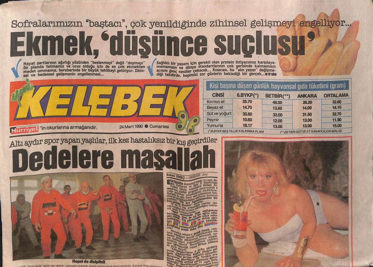Hürriyet Gazetesi Kelebek Eki 21 Mart 1990 - Romalı Perihan Diplomatik Sorun Oldu - Sanat Güneşi Zeki Müren'den Kıyafet Şov - Hülya Avşar Acı Filmi GZ138140 - 1
