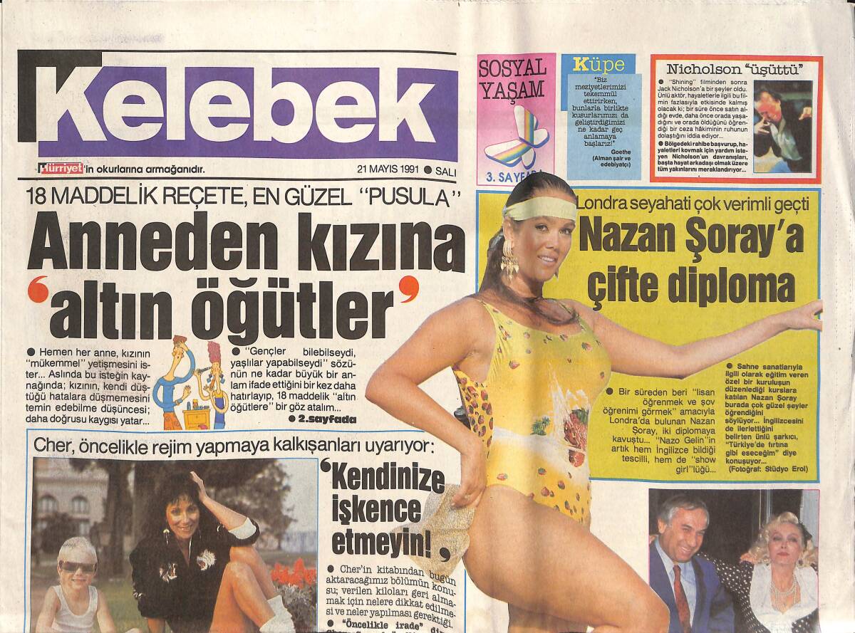 Hürriyet Gazetesi Kelebek Eki 21 Mayıs 1991 - Nazan Şoray'a Çifte Diploma - Emel Müftüoğlu'nun Konser Heyecanı! GZ138029 - 1