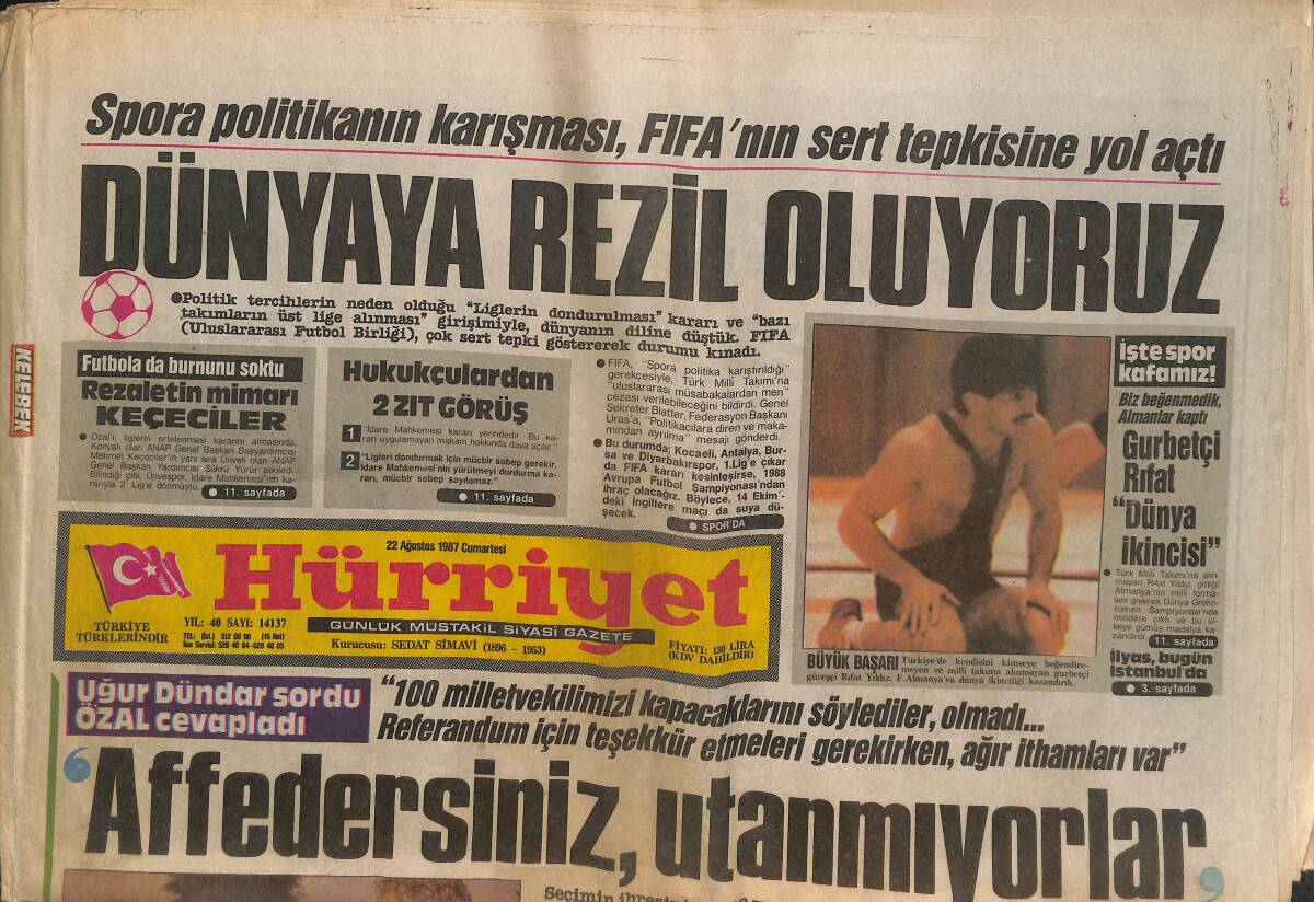 Hürriyet Gazetesi Kelebek Eki 22 Ağustos 1987 - Semra Özal'a Açız İsyanı! - Müjde Ar Ve Aydan Şener, KKTC'DE Yılın Sanatçısı Seçildi... GZ145780 - 1