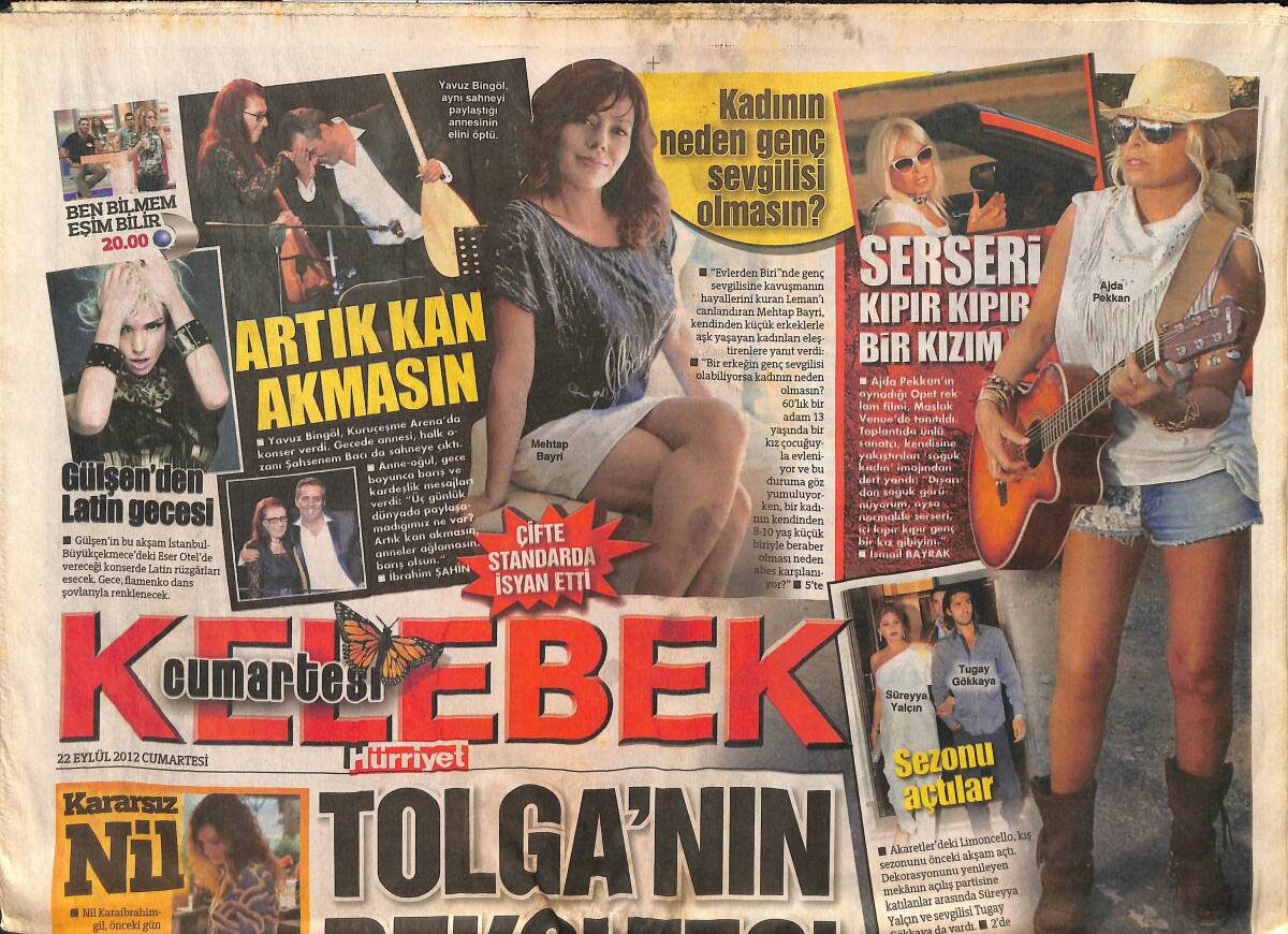 Hürriyet Gazetesi Kelebek Eki 22 Eylül 2012 - Ajda Pekkan: Serseri Kıpır Kıpır Bir Kızım - Memati Gecelerde GZ155183 - 1