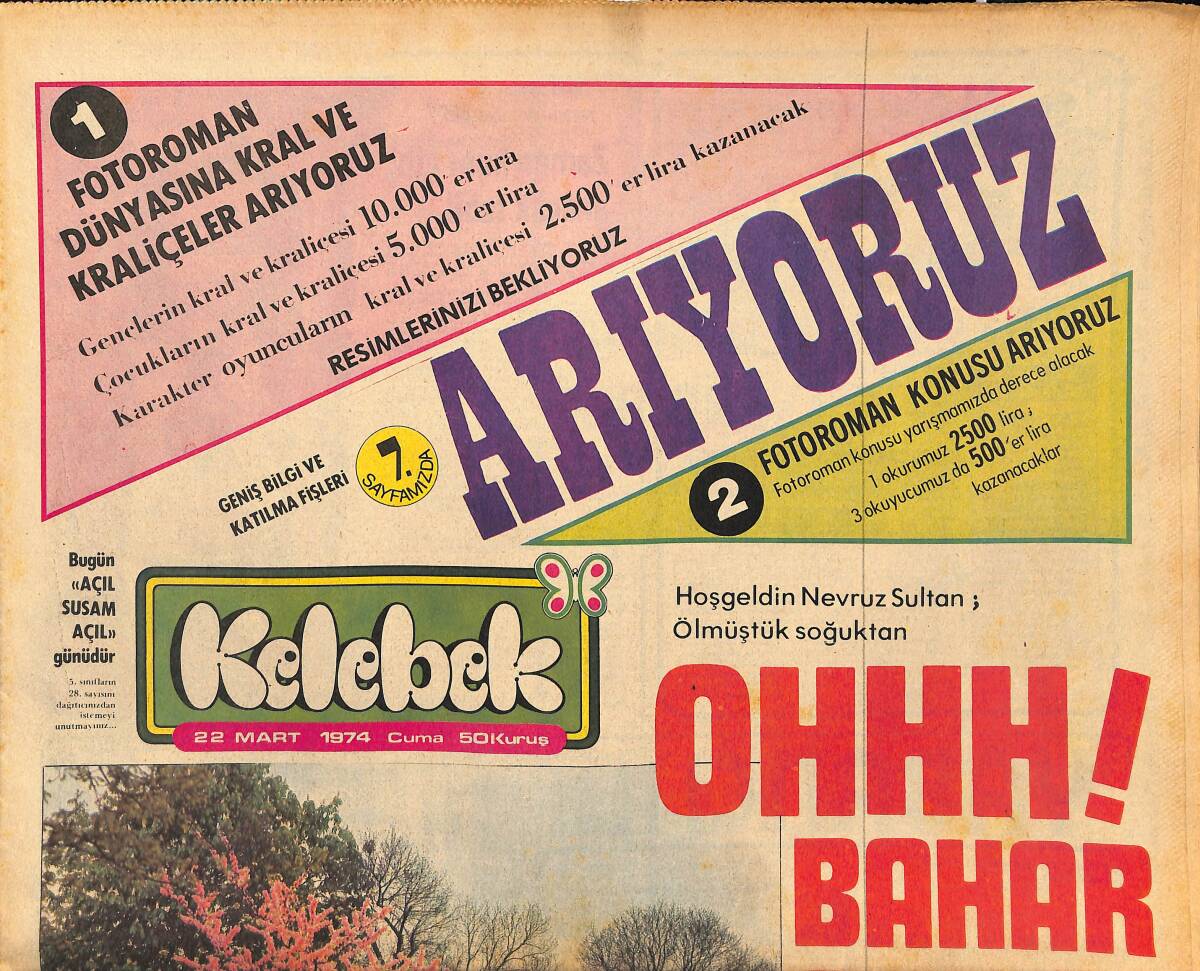 Hürriyet Gazetesi Kelebek Eki 22 Mart 1974 - Fatma Girik Artık Assolist - Muazzez Abacı 120 Gün İçin Bir Milyon Lira Alacak... GZ147349 - 1