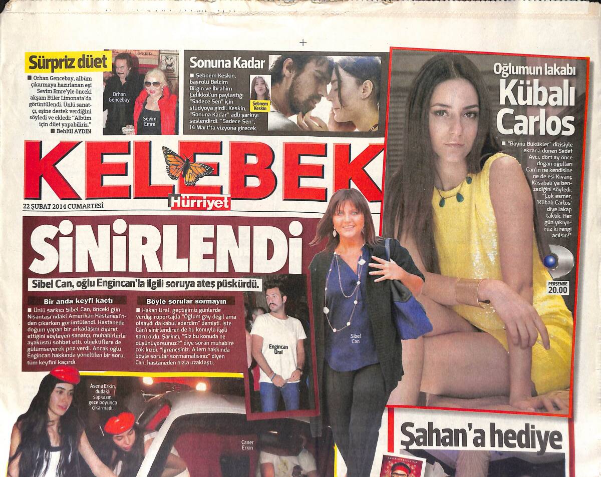 Hürriyet Gazetesi Kelebek Eki 22 Şubat 2014 - Sürpriz Düet Orhan Gencebay Sevim Emre - Ebru Şancı Playboy Kızı Oldu GZ155017 - 1