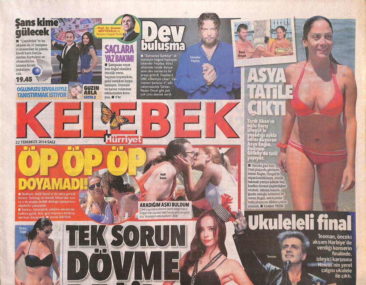 Hürriyet Gazetesi Kelebek Eki 22 Temmuz 2014 - Bodrum Halil Sezai'yi de Aşka Getirdi - Teoman'dan Ukuleleli Final GZ136343 - 1