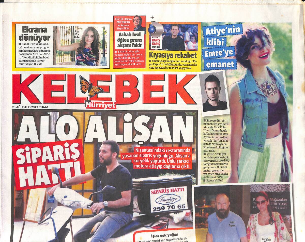 Hürriyet Gazetesi Kelebek Eki 23 Ağustos 2013 - Atiye'nin Klibi Emre Aydın'a Emanet - Halit Ergenç: Annelik Meryem'e Çok Yakışacak GZ135808 - 1
