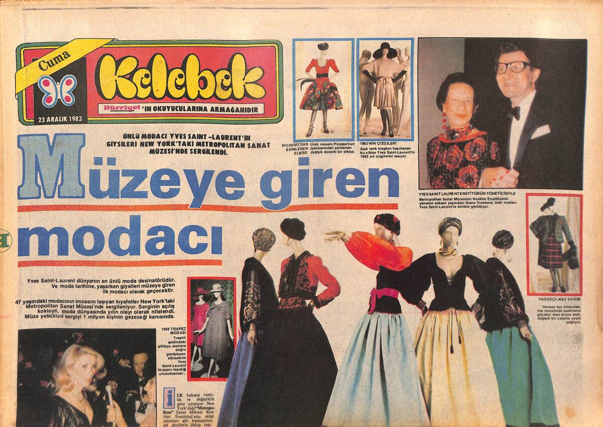 Hürriyet Gazetesi Kelebek Eki 23 Aralık 1983 - Müzeye Giren Modacı Yves Saint-Laurent GZ147579 - 1