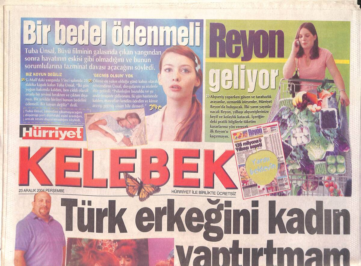 Hürriyet Gazetesi Kelebek Eki 23 Aralık 2004 - Prens Charles Kendini Aklamaya Çalışacak - Gala Mağduru Tuba Ünsal GZ4156 - 1