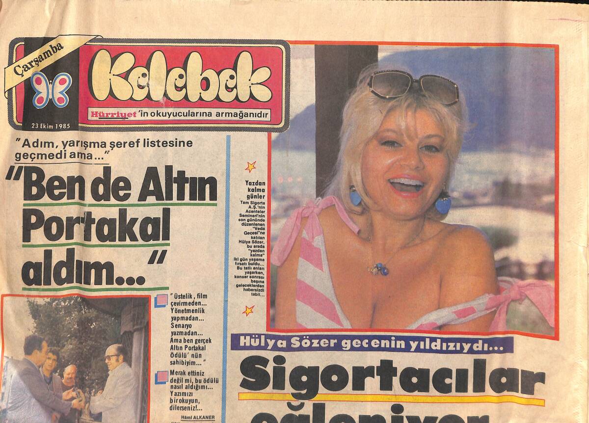 Hürriyet Gazetesi Kelebek Eki 23 Ekim 1985 - Hülya Sözer Gecenin Yıldızıydı - Hami Alkaner: Ben de Altın Portakal Aldım GZ136701 - 1