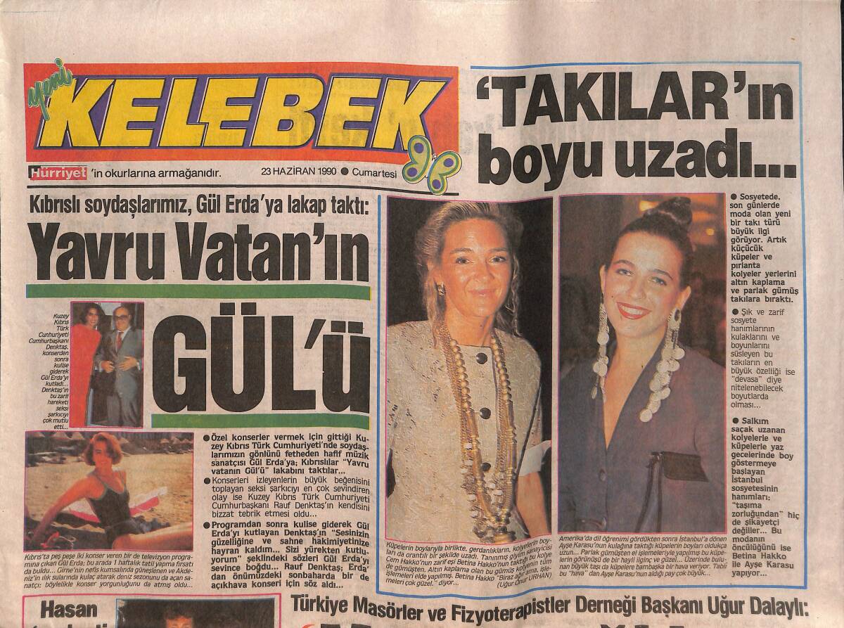 Hürriyet Gazetesi Kelebek Eki 23 Haziran 1990 - Ödülle Karışık Ünlüler Konseri - Yavru Vatan'ın Gül'ü GZ138040 - 1