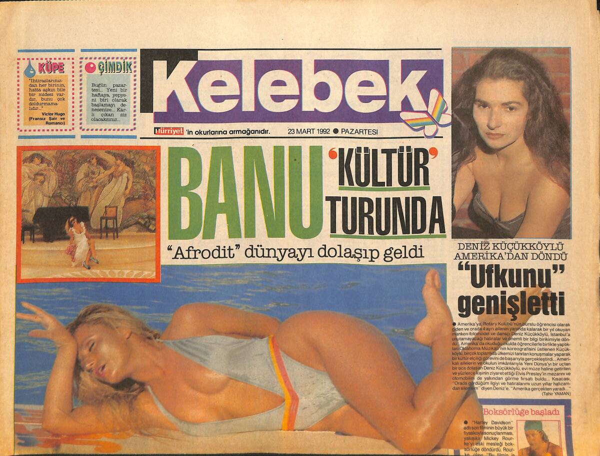 Hürriyet Gazetesi Kelebek Eki 23 Mart 1992 - Banu Alkan Kültürünü Arttırmak İçin Çıktığı Dünya Turundan Geri Döndü GZ134276 - 1
