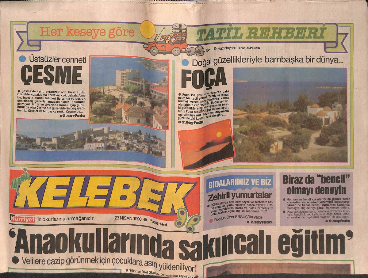 Hürriyet Gazetesi Kelebek Eki 23 Nisan 1990 - Anaokullarında Sakıncalı Eğitim - Burhan Çaçan İle Dansöz Melike, Biribirine Girdi! GZ138056 - 1