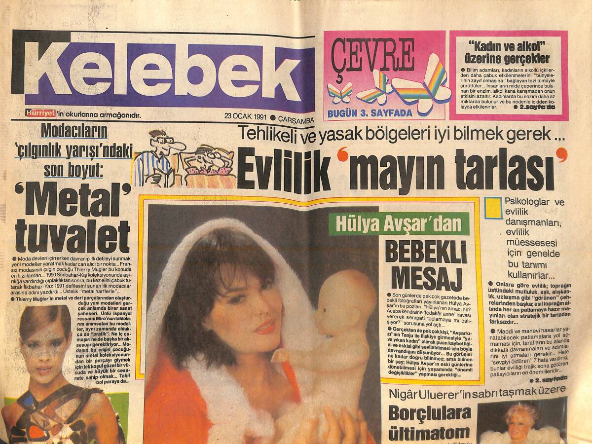 Hürriyet Gazetesi Kelebek Eki 23 Ocak 1991 - Hülya Avşar'dan Bebekli Mesaj! - Necla Nazır: Dedikodulara Gülüyor! GZ138021 - 1