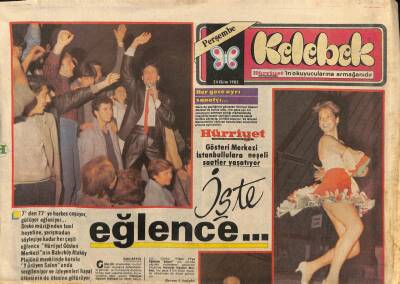 Hürriyet Gazetesi Kelebek Eki 24 Ekim 1985 - Hürriyet Gösteri Merkezinin Dev Sanatçıları * Ayşen Gruda - Hulusi Kentmen - Hakan Peker GZ90277 - 1