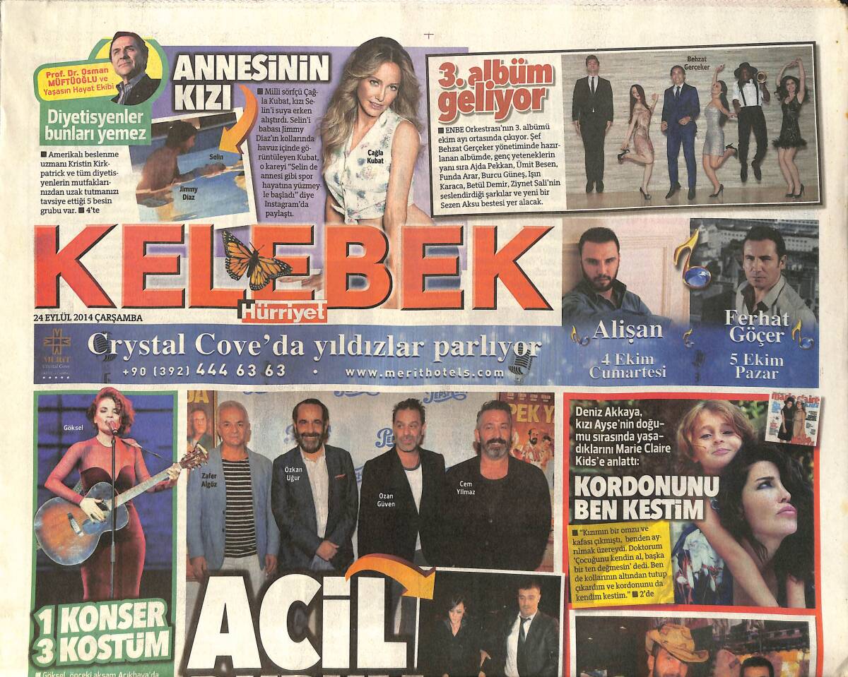 Hürriyet Gazetesi Kelebek Eki 24 Eylül 2014 - Cem Yılmaz Dansözle Karşılıklı Göbek Attı - Fazıl Say: Sil Onları Kardeşim GZ155198 - 1