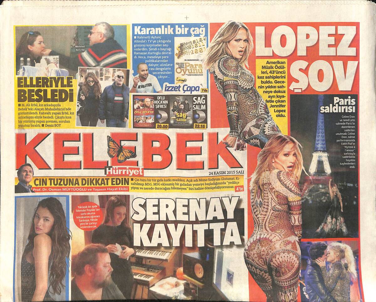 Hürriyet Gazetesi Kelebek Eki 24 Kasım 2015 - Lopez Şov - Serenay Kayıtta - Mustafa Keser Sürprizi GZ155104 - 1