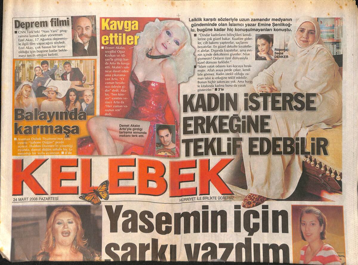 Hürriyet Gazetesi Kelebek Eki 24 Mart 2008 - Keremcem: Yasemin İçin Şarkı Yazdım - Sibel Can Klip Çekip ABD'ye Gidecek GZ155069 - 1