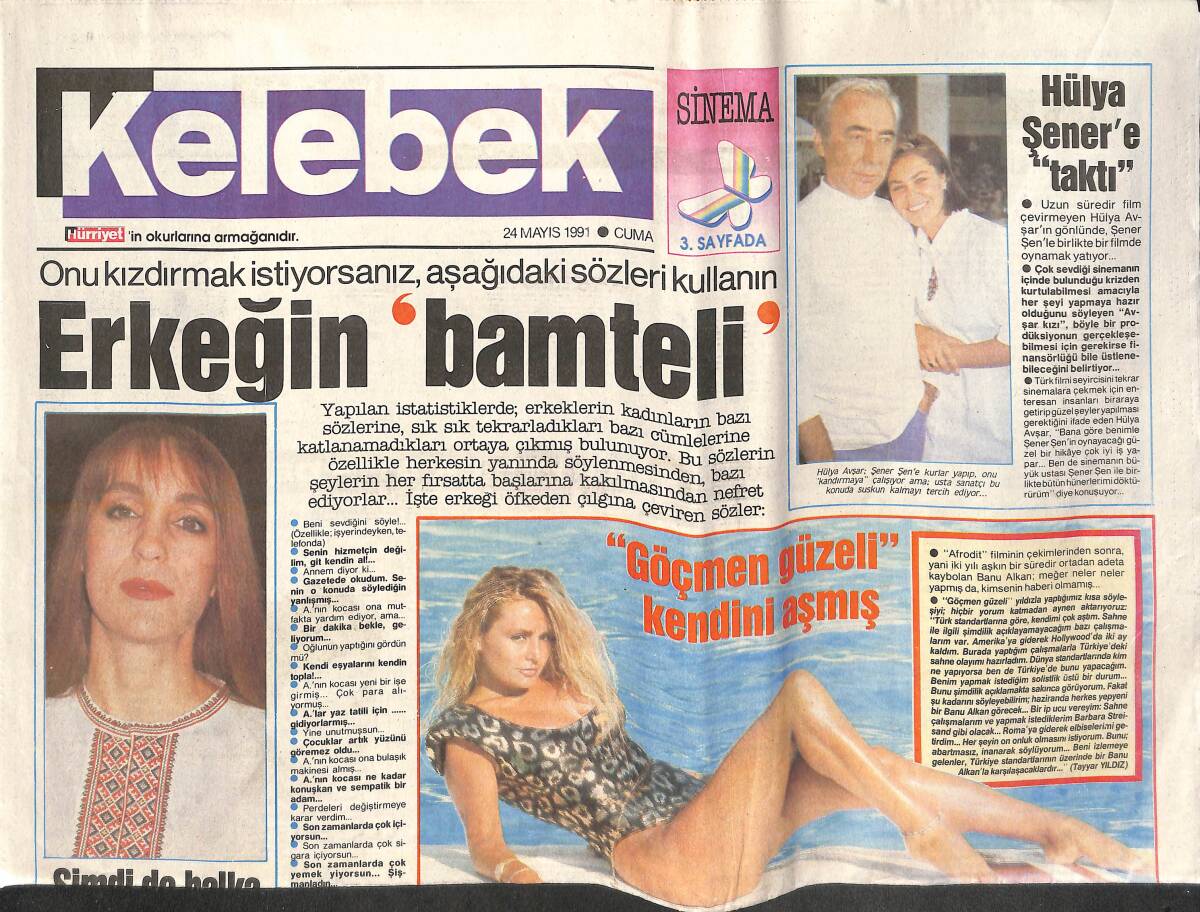Hürriyet Gazetesi Kelebek Eki 24 Mayıs 1991 - Hülya Avşar Şener Şen'e Taktı! - Muazzez Abacı'nın Yemini GZ138032 - 1