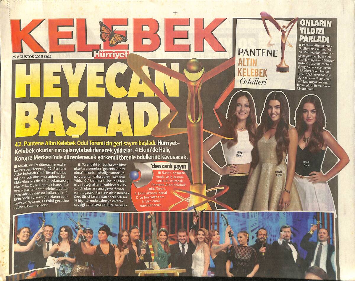 Hürriyet Gazetesi Kelebek Eki 25 Ağustos 2015 - Can Bonomo Ve Didem Soydan: Çok Mutluyuz GZ155113 - 1