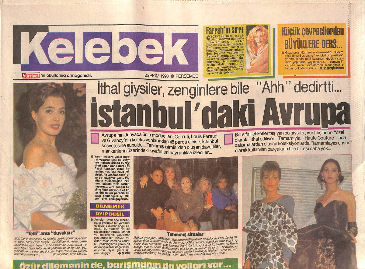 Hürriyet Gazetesi Kelebek Eki 25 Ekim 1990 - Sibel Tan'ın Gelinliği Telli Ama Duvaksız - Kraliçe'nin Kardeşi Enkazdan Farksız Margareth Çöktü GZ137987 - 1
