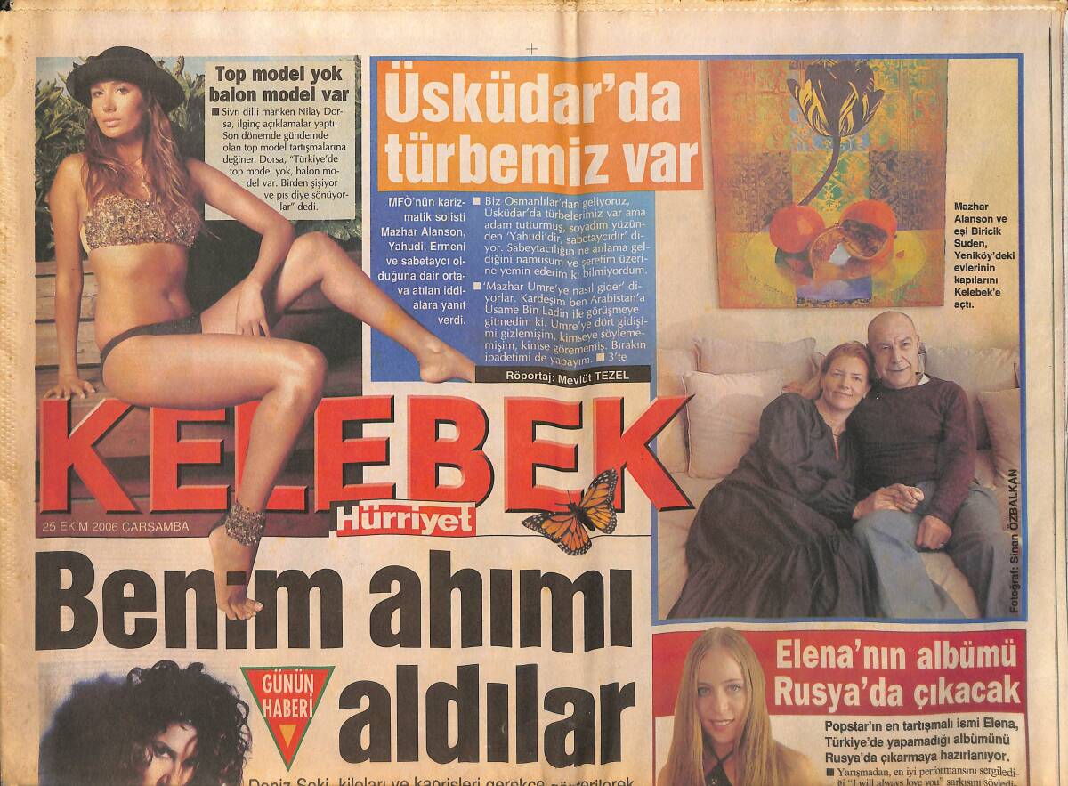 Hürriyet Gazetesi Kelebek Eki 25 Ekim 2006 - Deniz Seki: Benim Ahımı Aldılar - Mahzar Alanson Ve Biricik Suden GZ154790 - 1