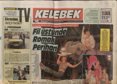 Hürriyet Gazetesi Kelebek Eki 25 Haziran 1987- Fil Üstünde Romalı Perihan GZ63723 - 1