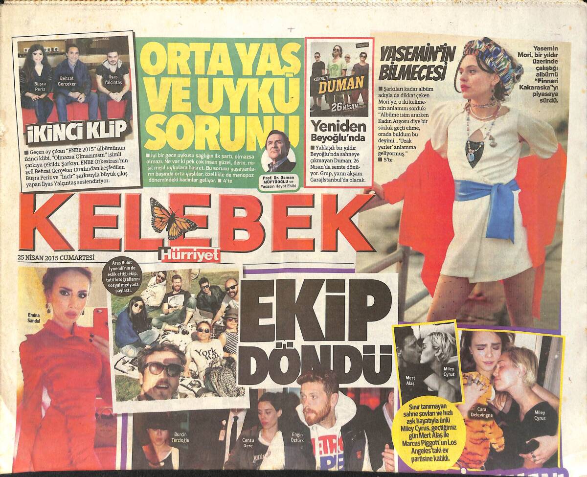 Hürriyet Gazetesi Kelebek Eki 25 Nisan 2015 - Sinan Akçıl'ın Bu Sözleri Ebru Şallı'ya Mı - Cem Yılmaz: Futbol Hayatımız Tehlikede GZ155090 - 1