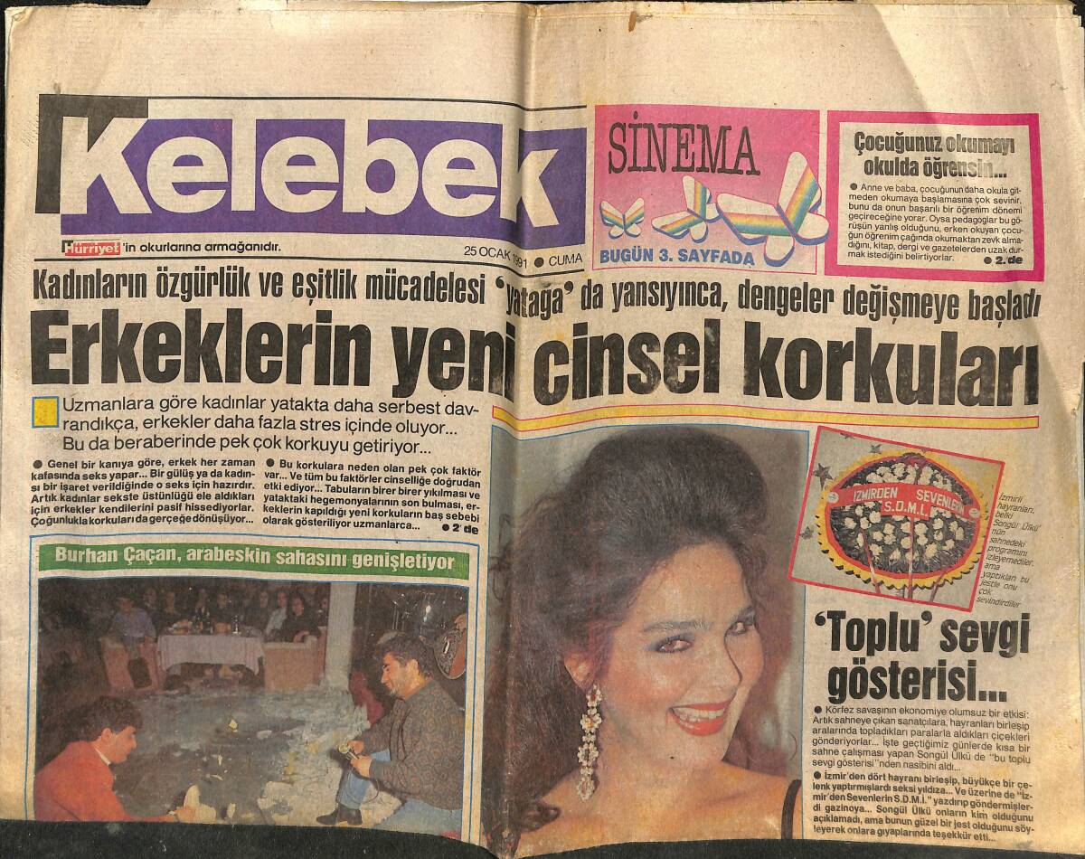 Hürriyet Gazetesi Kelebek Eki 25 Ocak 1991 - Burhan Çaçan, Arabeskin Sahasını Genişletiyor - Songül Ülkü GZ153100 - 1