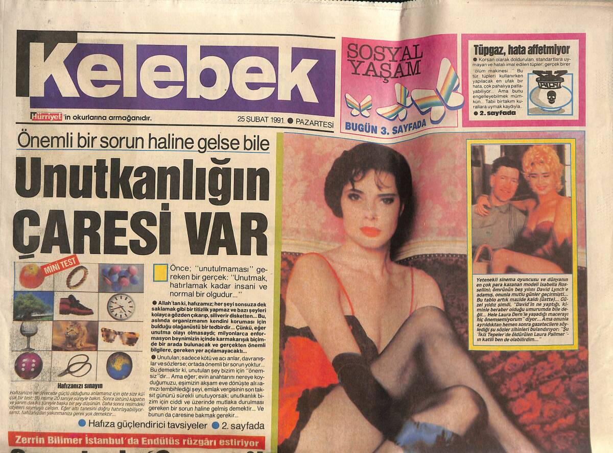 Hürriyet Gazetesi Kelebek Eki 25 Şubat 1991 - Kayahan'ın Grafiği - Isabella Çileden Çıktı GZ138213 - 1