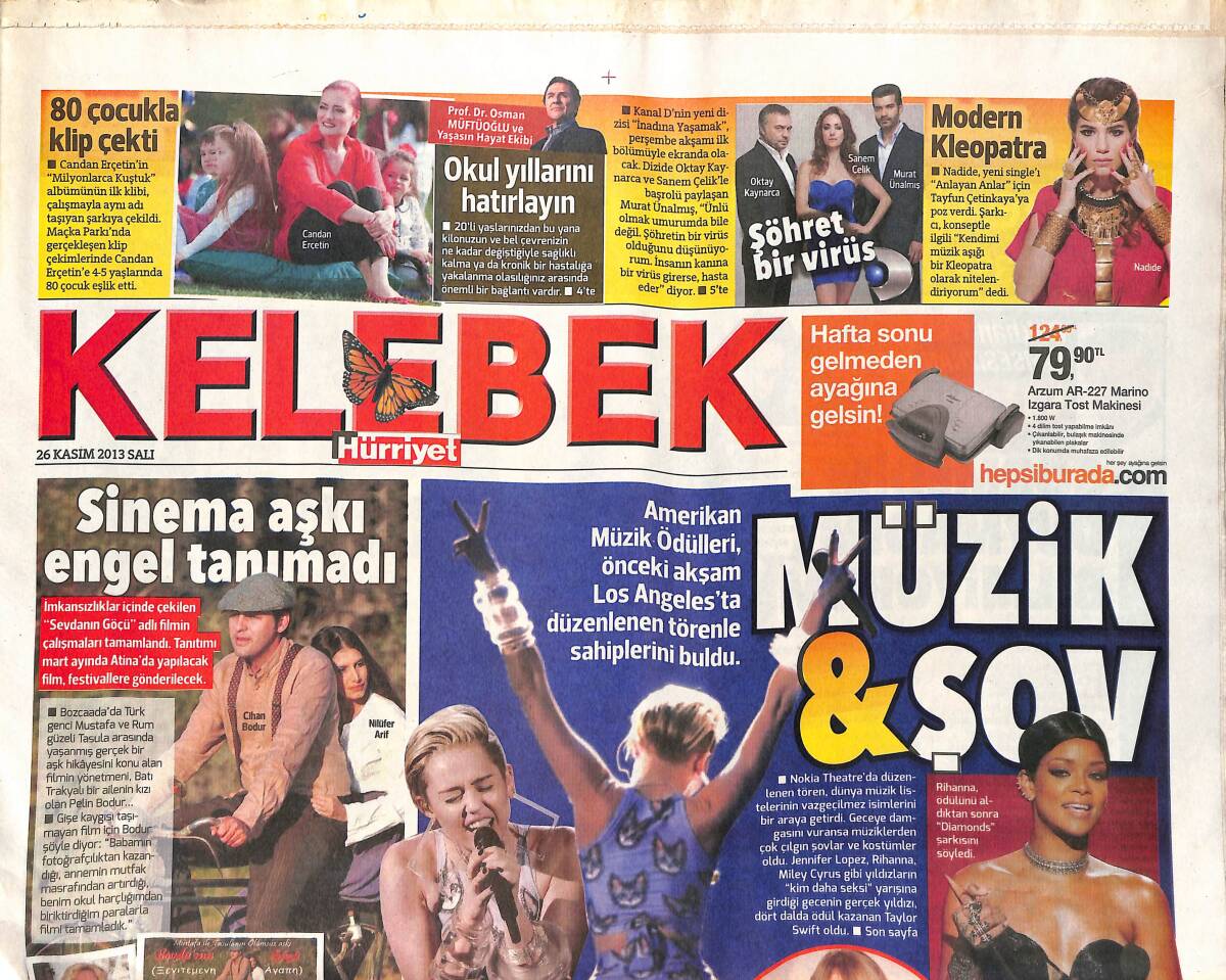 Hürriyet Gazetesi Kelebek Eki 26 Kasım 2013 - Taylor 4 Ödülle Zirvede - Feride Perişan GZ155024 - 1