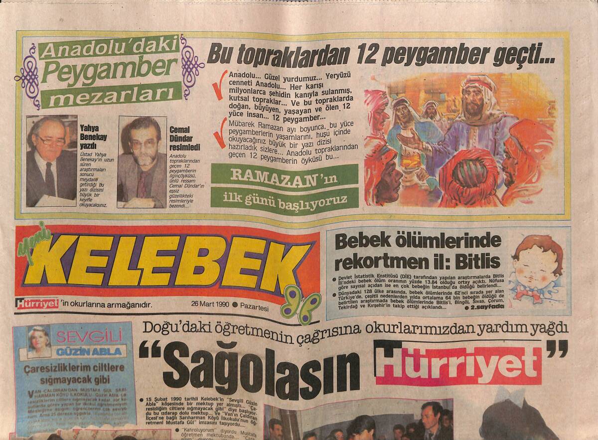 Hürriyet Gazetesi Kelebek Eki 26 Mart 1990 - Bu Topraklardan 12 Peygamber Geçti - Anadolu'daki Peygamber Mezarları GZ138141 - 1