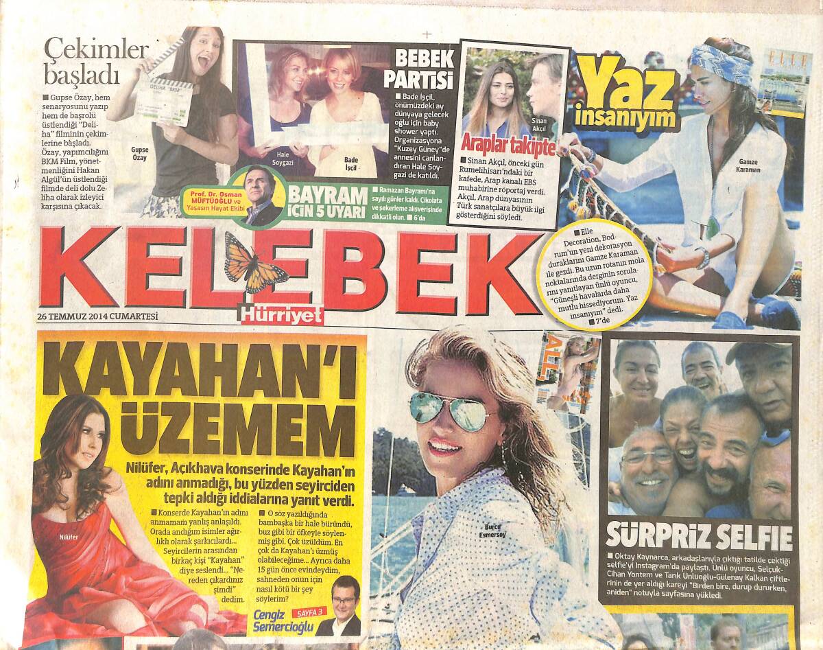 Hürriyet Gazetesi Kelebek Eki 26 Temmuz 2014 - Nilüfer: Kayahan'ı Üzemem - Sensiz Hayat Boş Be Sezen GZ155033 - 1