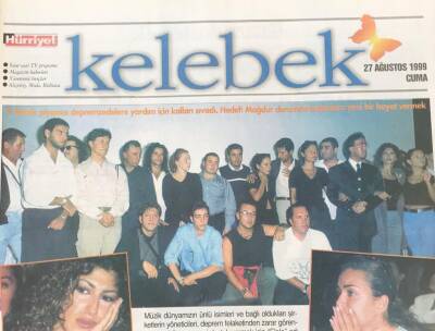 Hürriyet Gazetesi Kelebek Eki 27 Ağustos 1999 -Müzik Piyasasından Deprem Dayanışması GZ36007 - 1
